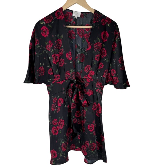 Cami NYC 100% Silk Black Red Rose Floral Mini Dress Sz S - Picture 2 of 9